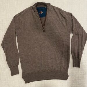 Orvis quarter zip merino wool sweater with leather lined zipper